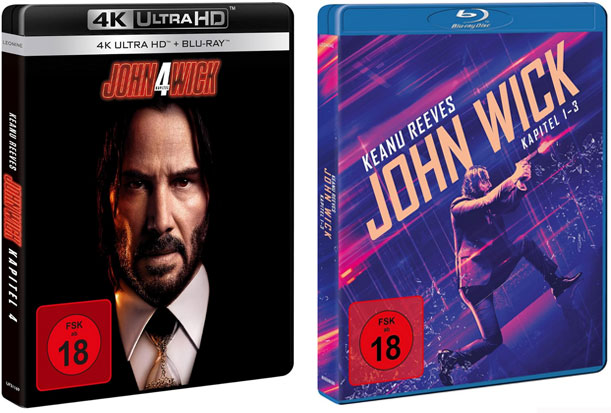 "John Wick: Kapitel 4" 4K UHD und "John Wick: Kapitel 1-3" Blu-ray-Box (© LEONINE)
