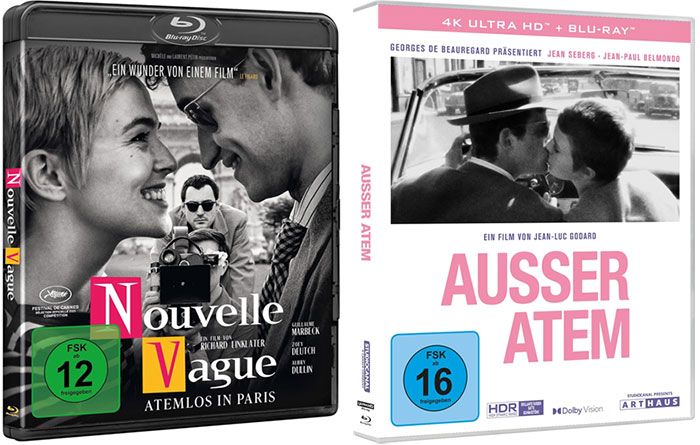 "Nouvelle Vague" Blu-ray (© PLAION Pictures) & "Außer Atem" 4K UHD (© Studiocanal)